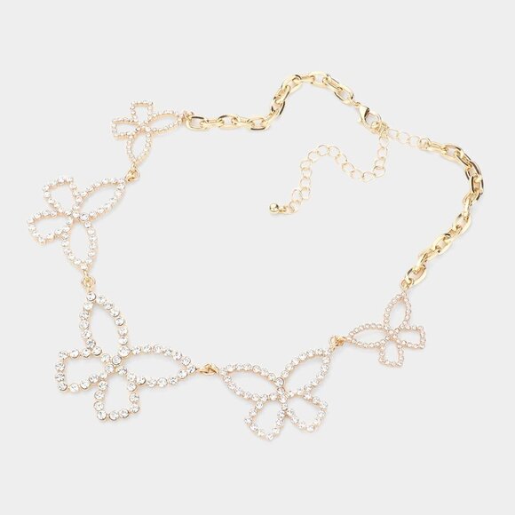 NEW Butterfly Crystal Golden Necklace Y2K - Picture 1 of 7